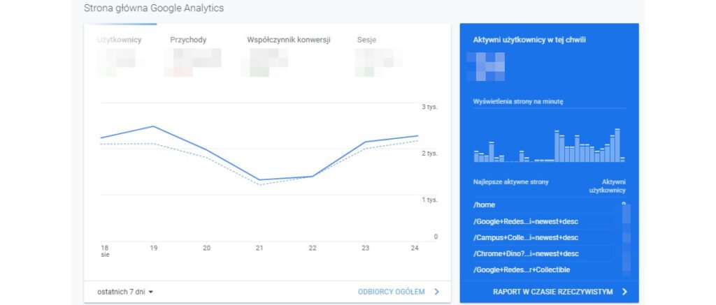 Widok narzędzia Google Analytics 